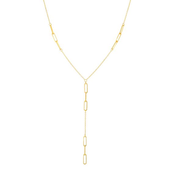 14K Yellow Gold Paperclip Lariat Necklace