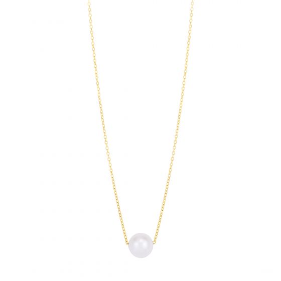 14K Yellow Gold Pearl Necklace Solitaire