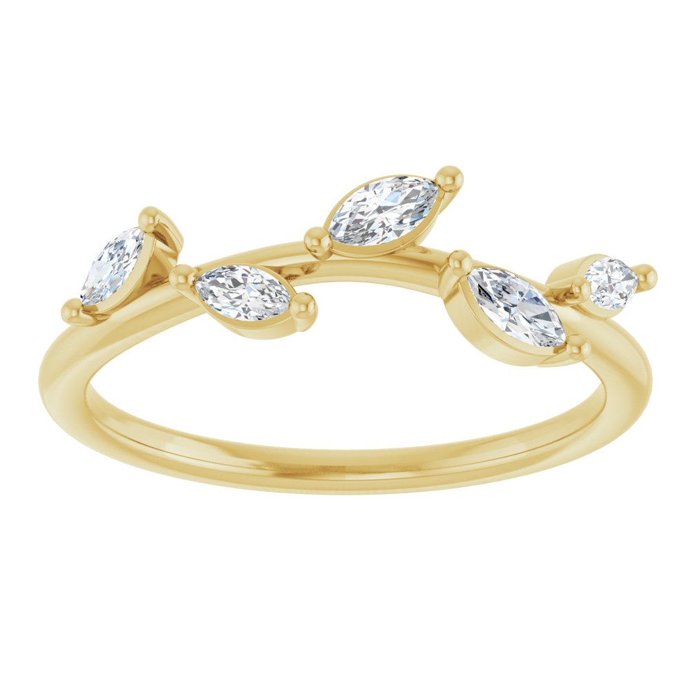 14k Yellow Gold Diamond Leaf Fashion Ring