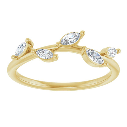 14k Yellow Gold Diamond Leaf Fashion Ring