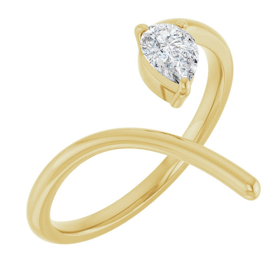 14k Yellow Gold Open Fashion Band with Pear Shape Diamond