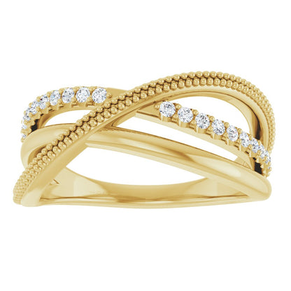 14k Yellow Gold Three-Row Crisscross Diamond Fashion Ring