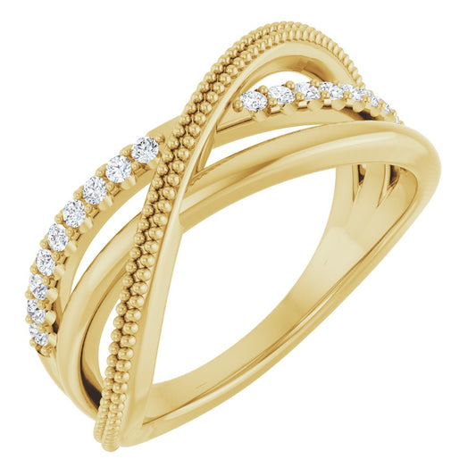 14k Yellow Gold Three-Row Crisscross Diamond Fashion Ring