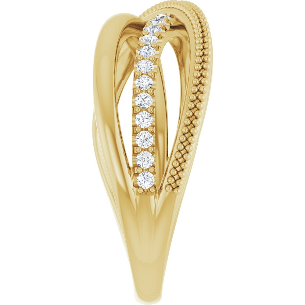 14k Yellow Gold Three-Row Crisscross Diamond Fashion Ring