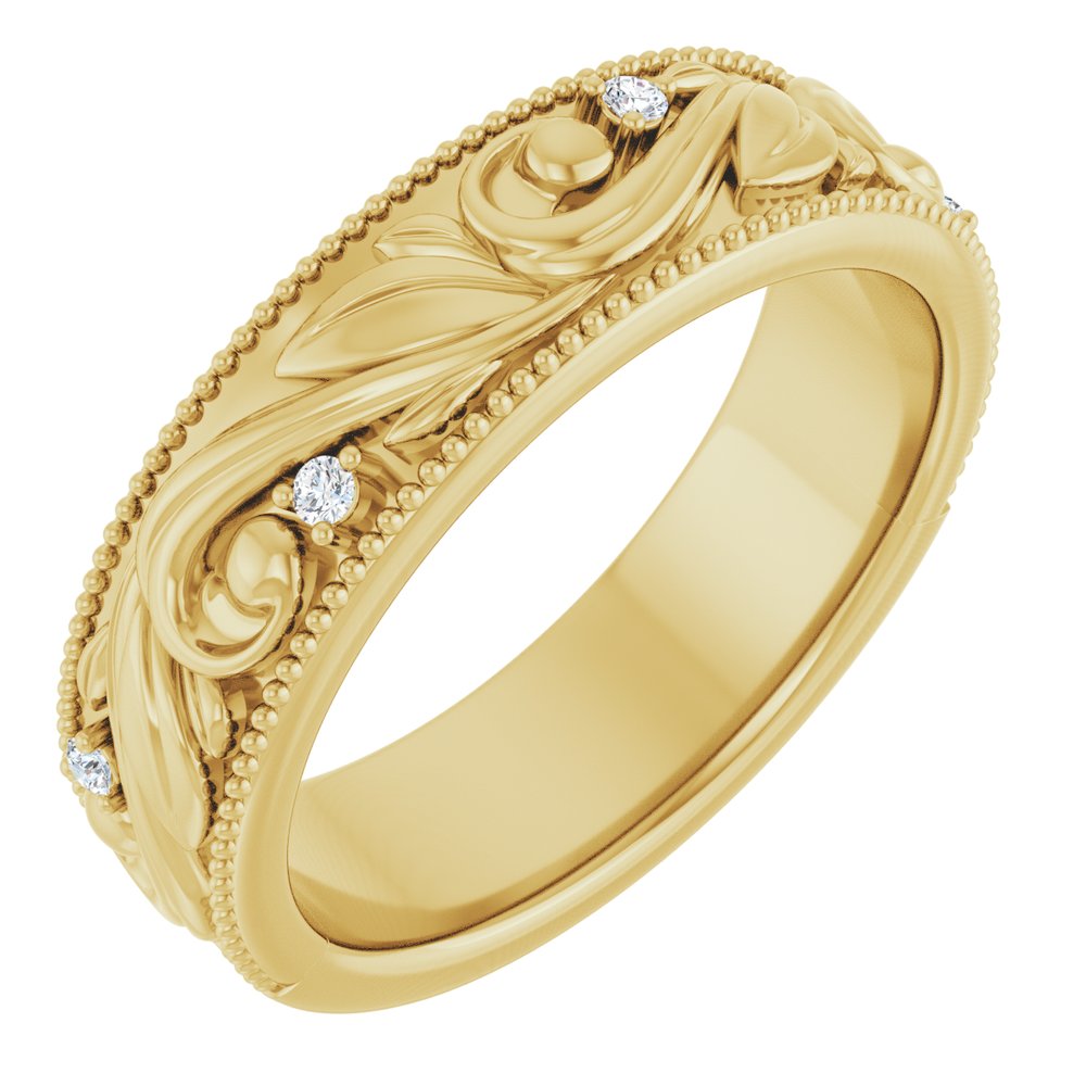 14k Gold Round Floral 6mm with Diamonds Ladies' Band