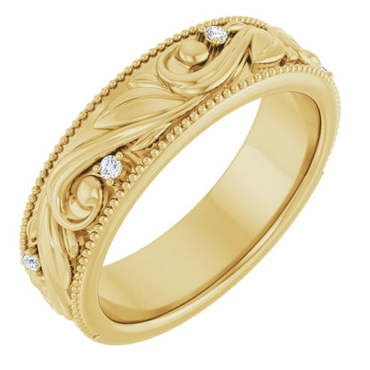 14k Gold Round Floral 6mm with Diamonds Ladies' Band