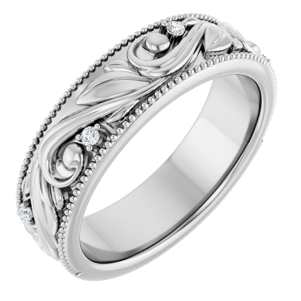 14k Gold Round Floral 6mm with Diamonds Ladies' Band