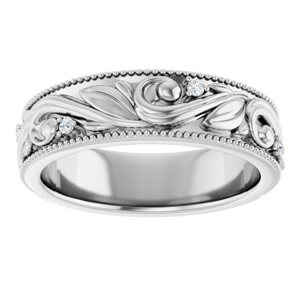 14k Gold Round Floral 6mm with Diamonds Ladies' Band