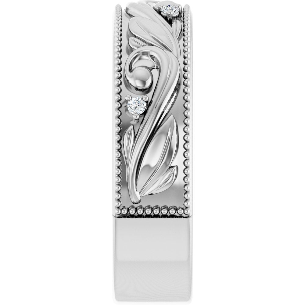 14k Gold Round Floral 6mm with Diamonds Ladies' Band