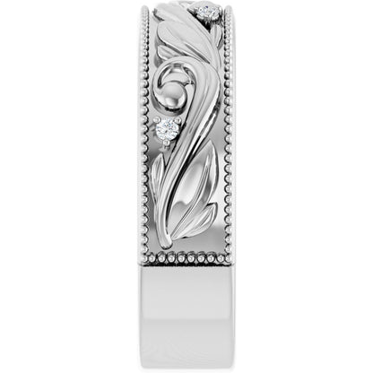 14k Gold Round Floral 6mm with Diamonds Ladies' Band