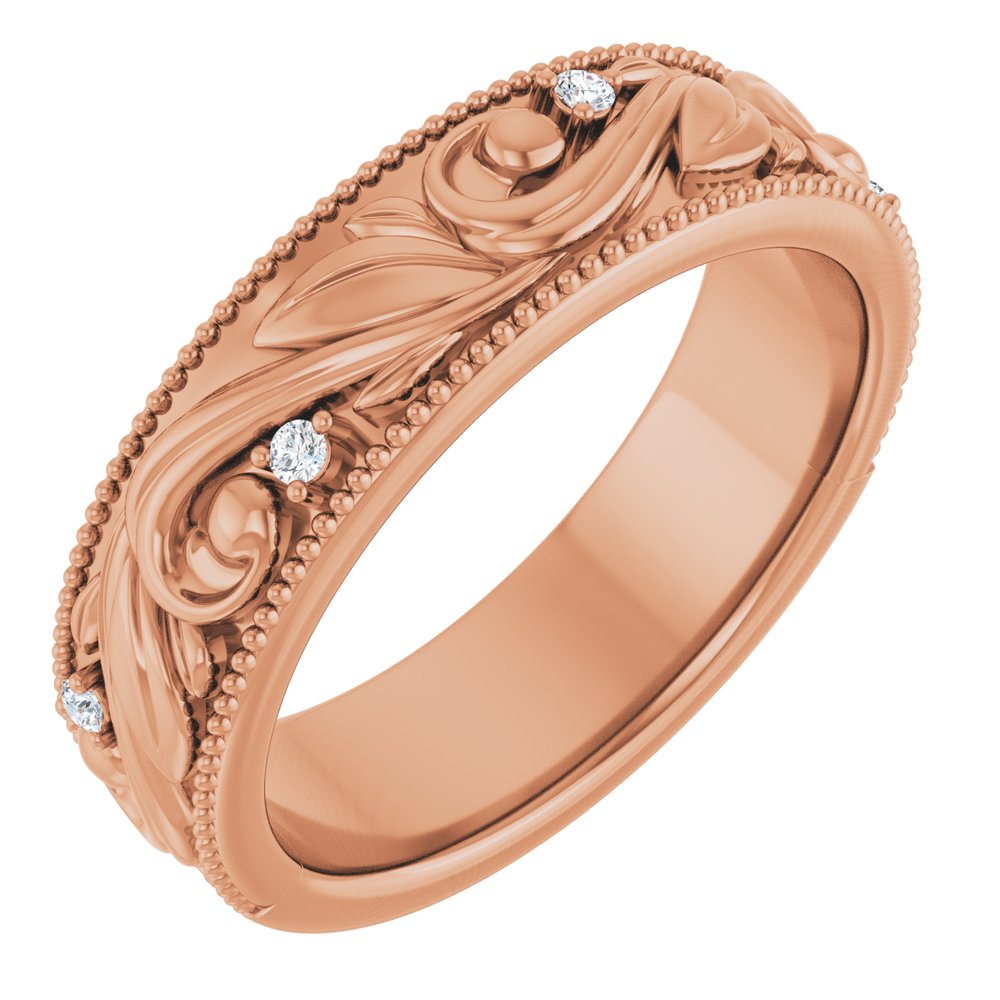 14k Gold Round Floral 6mm with Diamonds Ladies' Band