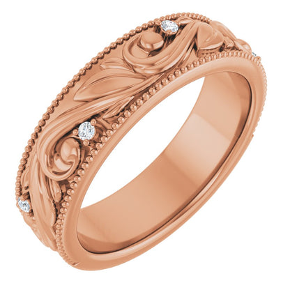 14k Gold Round Floral 6mm with Diamonds Ladies' Band