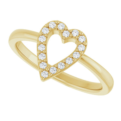 14k Yellow Gold Diamond Heart Fashion Ring