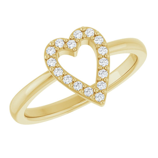 14k Yellow Gold Diamond Heart Fashion Ring