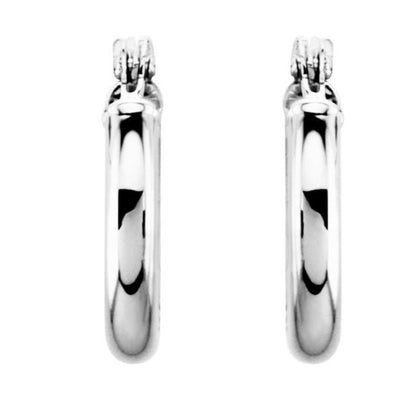 14K White Tube 13 mm Hoop Earrings