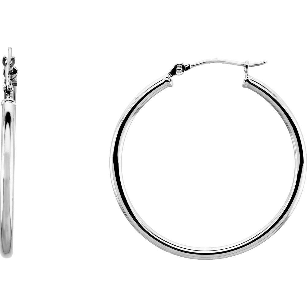 14K White Tube 30 mm Hoop Earrings