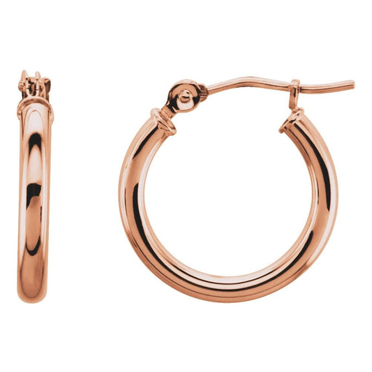 14K Rose Tube 15 mm Hoop Earrings