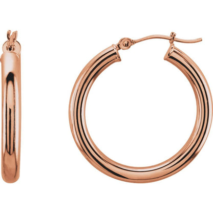 14K Rose Tube 25 mm Hoop Earrings