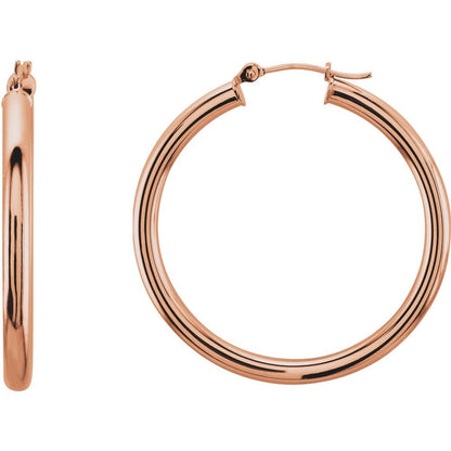 14K Rose Tube 35 mm Hoop Earrings
