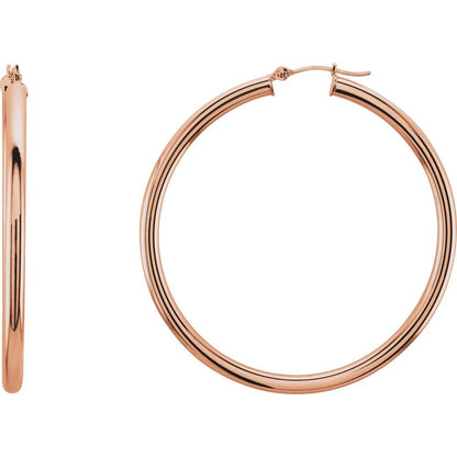 14K Rose Tube 48 mm Hoop Earrings
