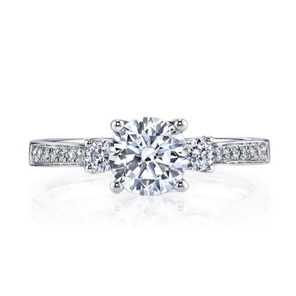White Gold And Diamond Three stone Ring With Side Stones