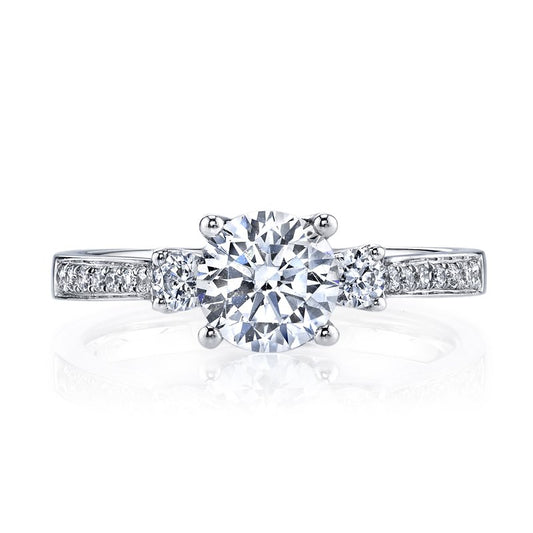 White Gold And Diamond Three stone Ring With Side Stones