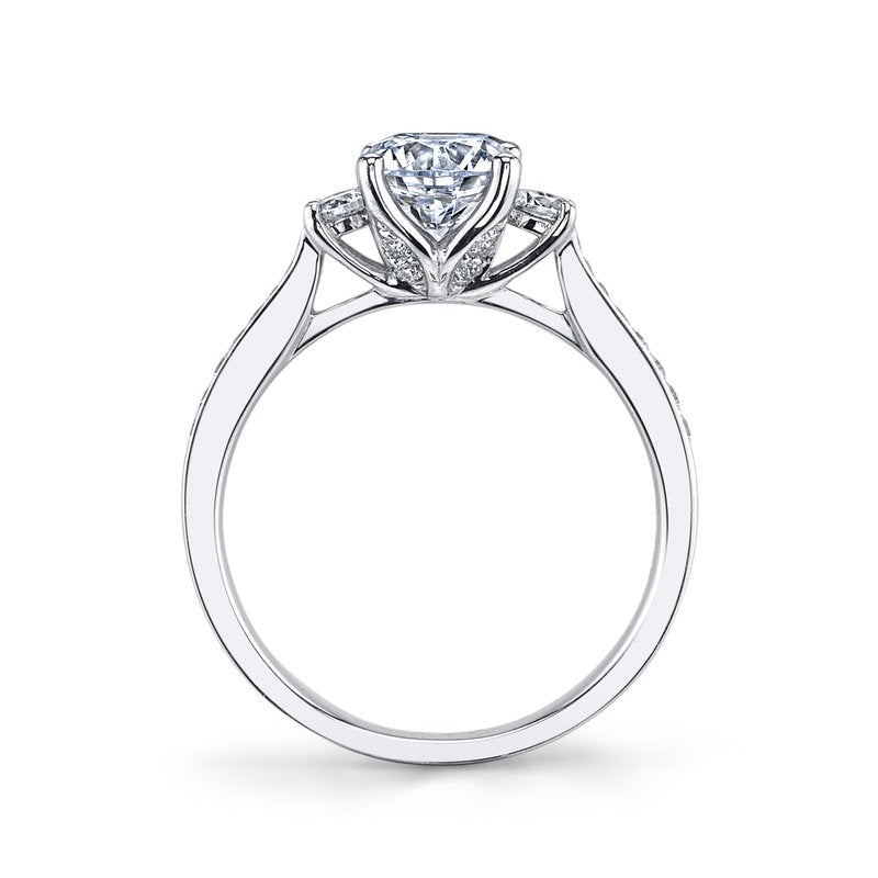 White Gold And Diamond Three stone Ring With Side Stones