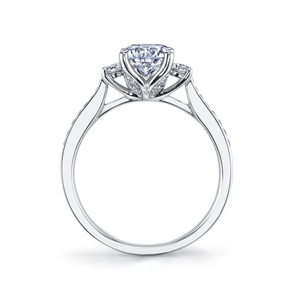 White Gold And Diamond Three stone Ring With Side Stones