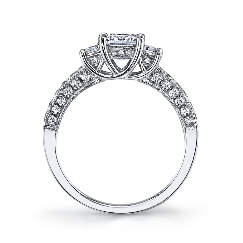 Classic Three Stone Princess Cut Engagement Ring