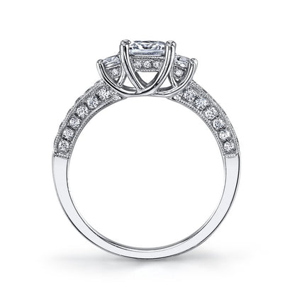 Classic Three Stone Princess Cut Engagement Ring