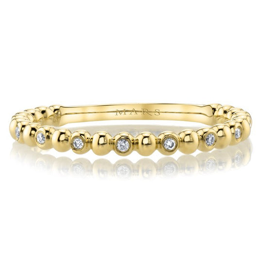 A yellow gold beaded eternity ring with small clear round-cut diamonds set along the band, shown on a clean white background with a soft reflection.