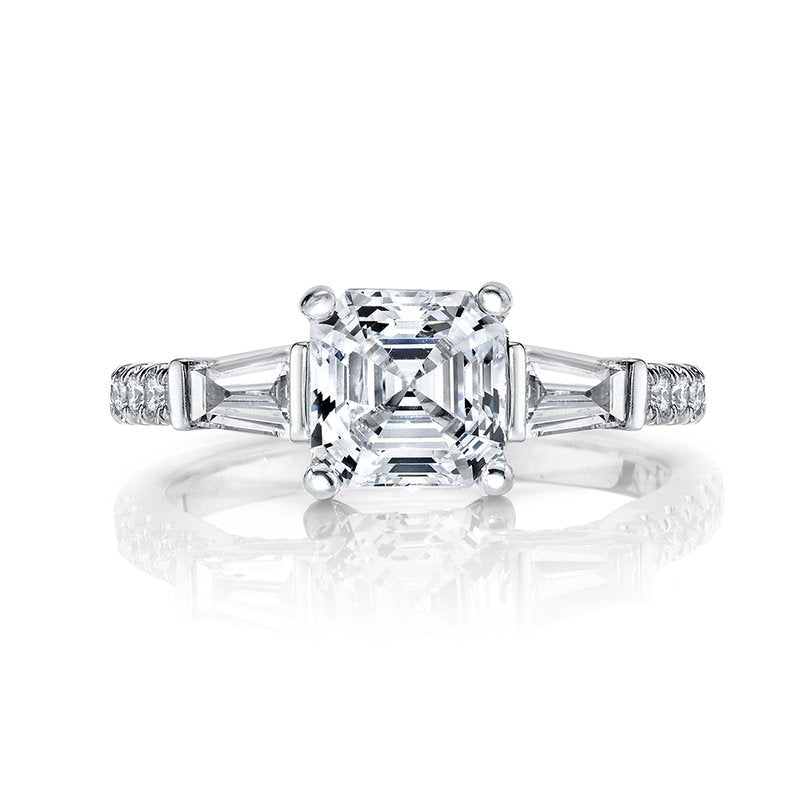 Asscher Cut Diamond Three Stone Engagement Ring