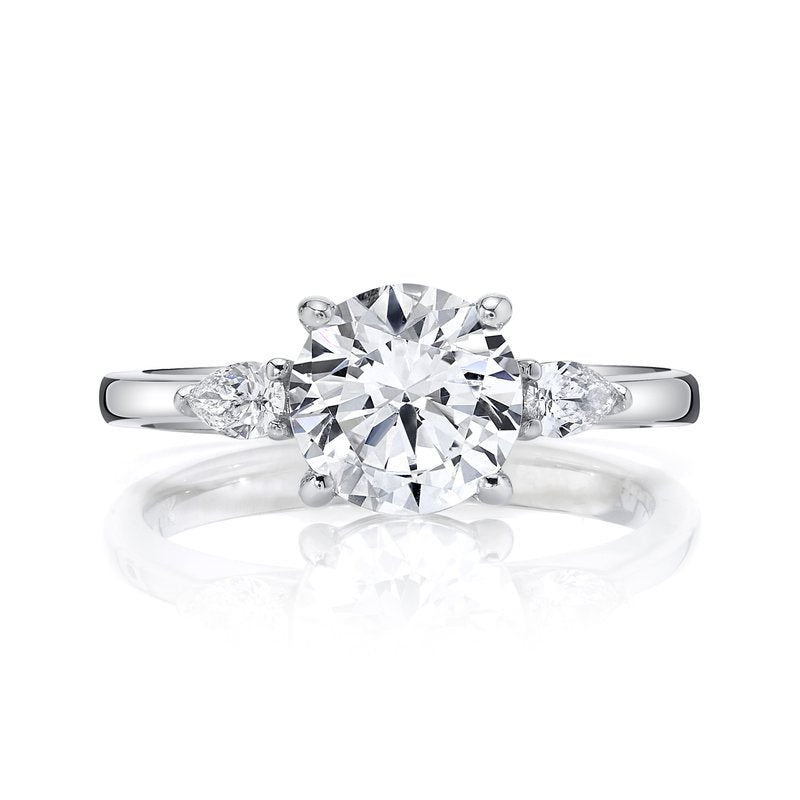 White Gold Diamond classic Three stone Ring With Pearshape Diamonds