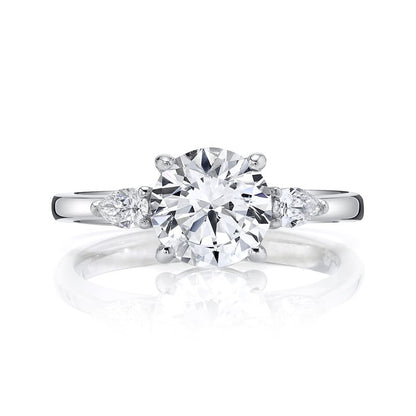 White Gold Diamond classic Three stone Ring With Pearshape Diamonds