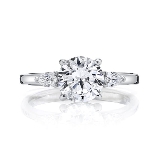 White Gold Diamond classic Three stone Ring With Pearshape Diamonds