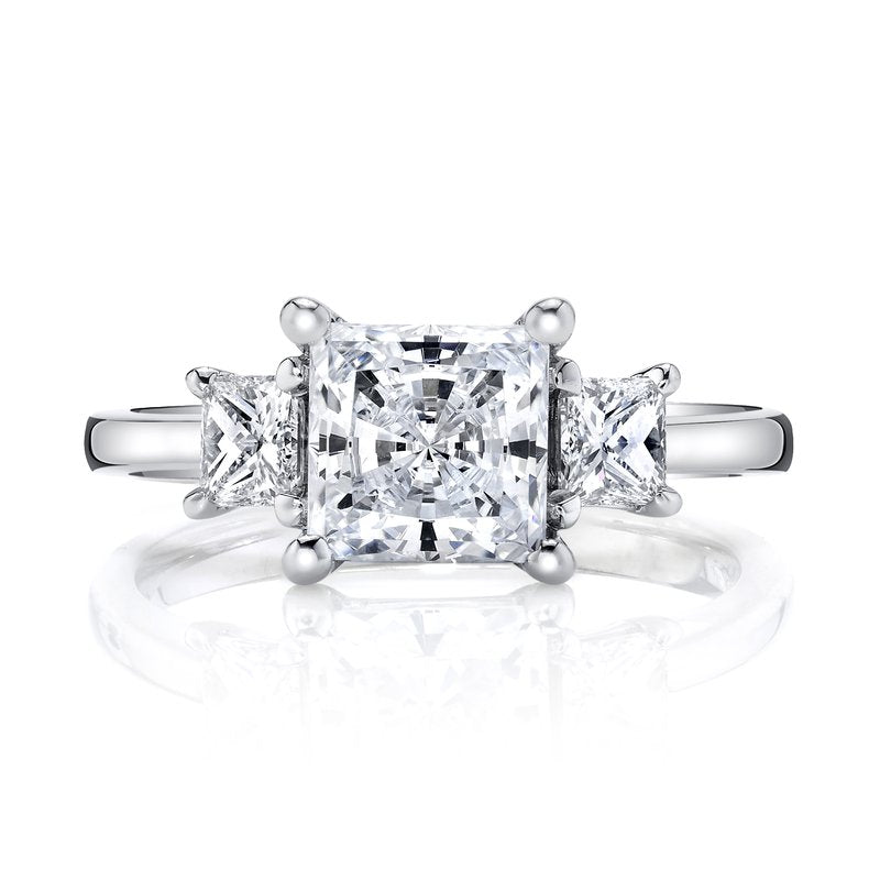 Classic Three Stone Princess Cut Engagement Ring