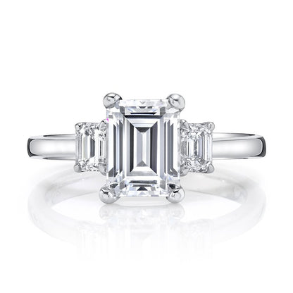 Classic Three stone Emerald Cut Engagement Ring