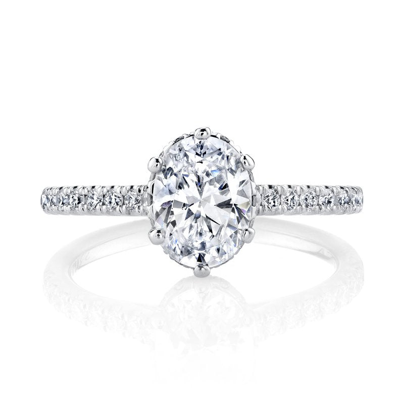 White Gold Diamond Oval Shape Engagement Ring With Hidden Halo