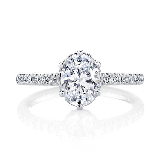 White Gold Diamond Oval Shape Engagement Ring With Hidden Halo