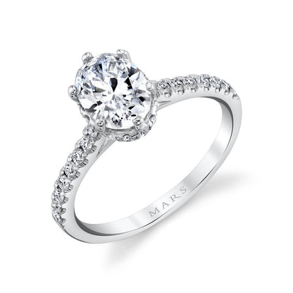 White Gold Diamond Oval Shape Engagement Ring With Hidden Halo