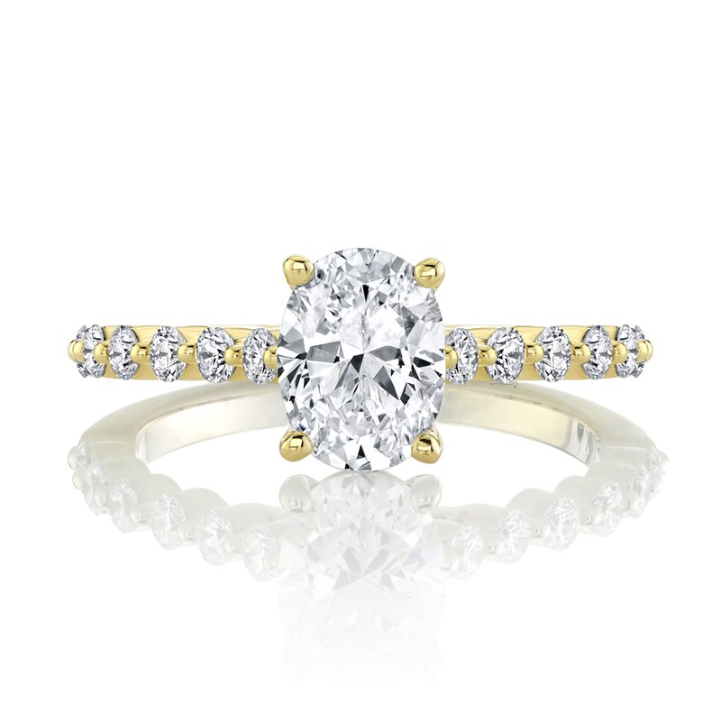 Yellow Gold And Diamond Cathedral Style Setting with A Oval Shape In The Center