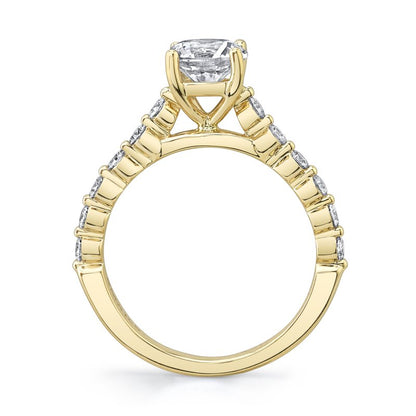 Yellow Gold And Diamond Cathedral Style Setting with A Oval Shape In The Center