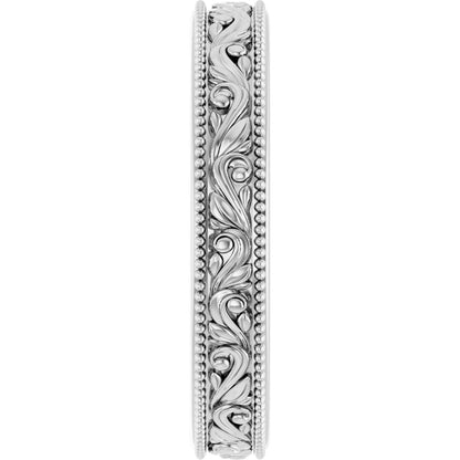 14K Gold 3.2 mm Milgrain Edge Floral Flat Ladies' Band
