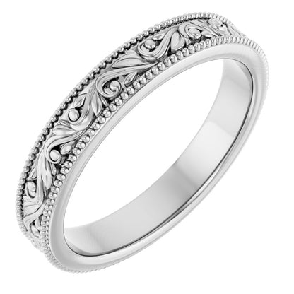 14K Gold 3.2 mm Milgrain Edge Floral Flat Ladies' Band