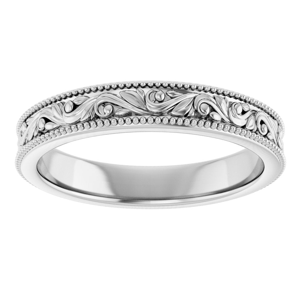 14K Gold 3.2 mm Milgrain Edge Floral Flat Ladies' Band