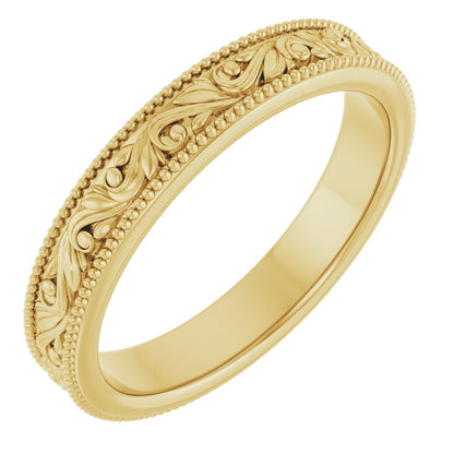 14K Gold 3.2 mm Milgrain Edge Floral Flat Ladies' Band
