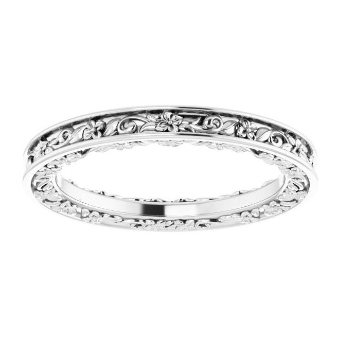 14k Gold 2.5 mm Floral Flat Ladies' Band