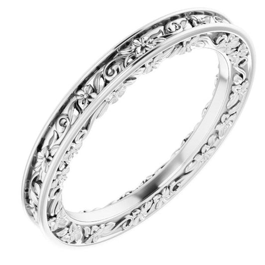 14k Gold 2.5 mm Floral Flat Ladies' Band