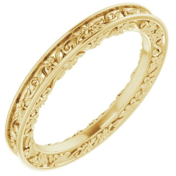 14k Gold 2.5 mm Floral Flat Ladies' Band