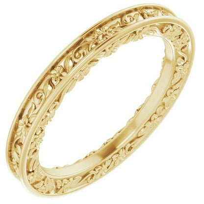 14k Gold 2.5 mm Floral Flat Ladies' Band